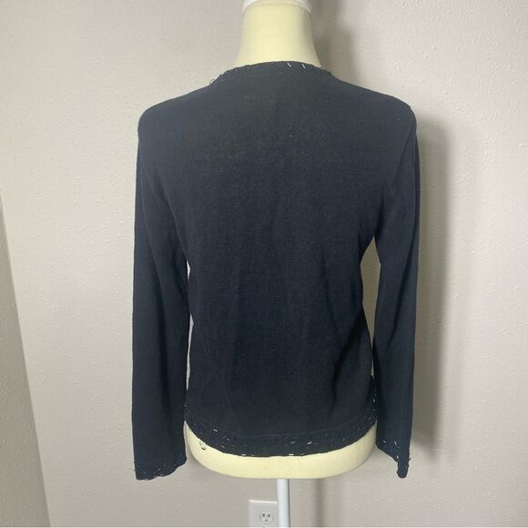 Vintage Kathie Lee Collection Black Beaded Knit Button Front Cardigan Size Small - Picture 9 of 16